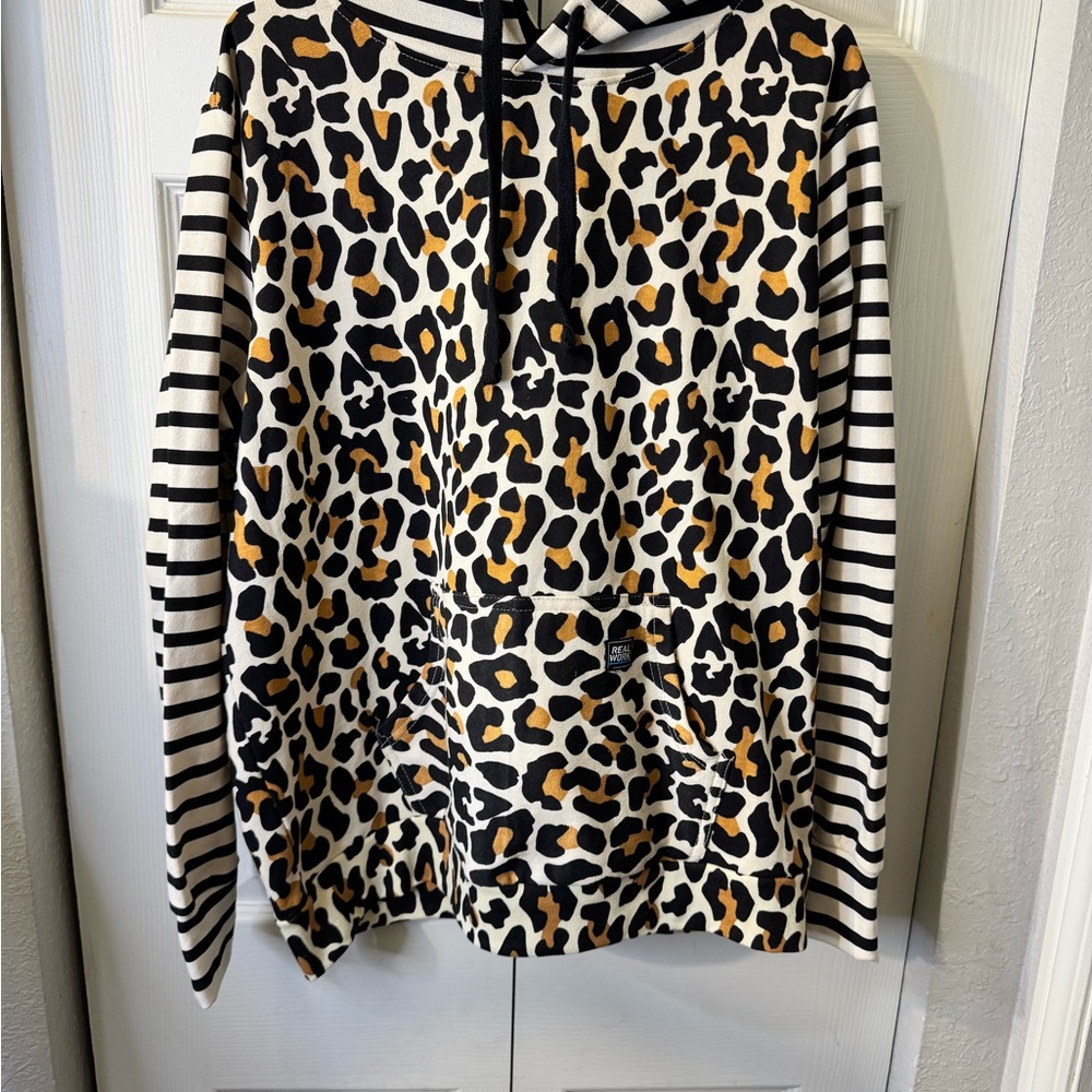 Leopard Print and Striped Women's Hoodie